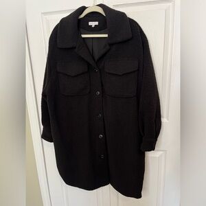 Gianni Bini Women’s Black Faux Fur Trench Coat Size M Button Up Collared Pockets